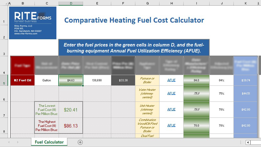 Rite-Forms Heating Fuels Cost Calculator